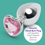 Jewelled Butt Plug - 3 Inch Heart Shaped Metal Anal Plug - Smooth & Firm Anal Toy - Waterproof - Pink Gem