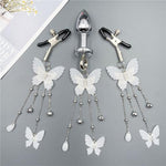 Female Metal Bullet Butt Plug with Jewelry Base Butterfly Style Butt Plug Bell Butterfly Adjustable Breast Clamp Sex Toy Set