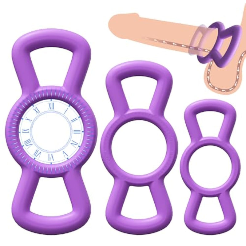 Sex Toy Cock/Penis Rings Set With 3 C-Ring Set - Helps Create Firmer And Thicker Erections - Side Tabs For Easy Removal And Adjustment Adult Sex Toys For Men Or Couple Purple