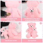 2-In-1 Teddy Bear Plush Set, 39.4 Inch Large & 17.7 Inch Small, Stuffed Animal With Hidden Storage (Pink)