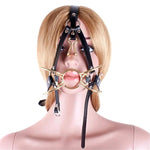 Y-Shape Restraint Head Harness Nose Hook With Metal Spider Ring Gag Bondage Mouth Gags Sex Toys For Couples (Gold)