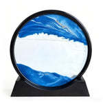 12 Inch Moving Sand Art Picture, Round Glass Flowing Sand Frame, Blue