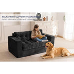 Boneless Sofa Couch, Loveseat Sofa For Small Space, Tufted 2-Seater Floor Couch Bean Bag Chair For Living Room Bedroom Apartment, Sofa In A Box, No Assembly Needed, Black