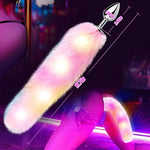 Sexy Fox Tail Anal Plug Sex Foreplay Glowing Adult Toys Fashion Role-Playing Alloy Anus Stopper Furry Pink Faux Fox Tail Couples Lover Flirting Libido Stimulation Toys (S)