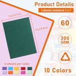 60 Sheets 10 Assorted Colors Cardstock 110lb 5 x 7 Craft Paper