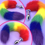 Anal Plug Rainbow Fox Tail 13.38-Inch-Long Sexual Anus Tail Butt Plug Cosplay Game Sex Toy For Women Men