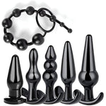 Newly Anal Butt Plug Waterproof Silicone Anales Trainer Set Plug For Women And Men Anal, With Beads Plug Kit, Pack Of 6 Anal Plugs-Black-2