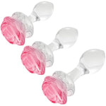 3-Piece Rose And Droplet Shaped Glass Anal Plug Set, Crystal Butt Plugs, Anal Stimulation Trainer, Anus Expander Training Sex Toys Anal Masturbation Plug For Adult Men Women Gay And Couples