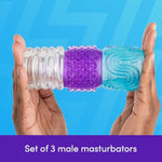 Head Master Male Masturbators | Set Of 3 Open Ended Male Sex Toys | Textured Manual Mens Stroker Masturbator | Penis Sexual Personal Massager For Men | Adult Sex Toys & Games For Couples