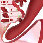Dildo Vibrator Sex Toys For Women - 4 In 1 Tongue Pushing Vibrator, 10 Sliding Modes And 10 Vibration Modes, G-Spot Stimulator, Female Couple Game Pleasure Tool