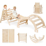 Pikler Triangle Set For Toddlers, 7-In-1 Foldable Baby Climbing Toys With Safety Strap, Indoor Solid Wooden Arch, Ramp, Ladder For Active Play - Classic