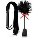 Bdsm Flogger 18" And Feather Tickler For Adults Bedroom 15" Set, Faux Leather Bdsm Whip And Sex Tickler For Foreplay