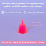 Teen Menstrual Cup Kit - Best First Period Cup Starter Kit - Wash, 20 Wipes, Lube, Public Restroom Carry Cup & Storage Bag - Proven to Be What You Need to Become A Successful Cup User