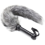 Soft Fur Whips With Pu Leather Handle And Fluffy Feather Tail, Flogger Crop For Unisex Grey