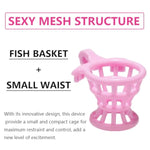 Nylon Fish-Trap-Shaped Negative Chastity Cage, Small Waist Cylinder 3D Inverted Locked Cock Cage Male Set Sex Toy Adult Penis Bdsm Bondage Sissy Chastity Device For Men (Pink+ Cage Strap)