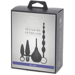 Fifty Shades Of Grey 4 Piece Anal Toys Starter Kit - With Silicone Butt Plug, Vibrating Butt Plug, Anal Beads & Douche - Waterproof - Black