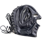 Sm Leather Bondage Head Masks - Eye Mouth Hollow Out Fetish Hood Masks Adult Sex Restraint Kit