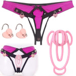 Male Sissy Chastity Cage Panties & Sexy Underwear Bdsm Sex Toys Set With Cock Fufu Clip & Cute Lock & Anti-Falling Belt Sm Feminizer Training Bondage Game Sex Toy For Gay Men Couple (M-Red)