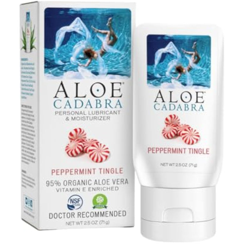Aloe Cadabra Flavored Personal Lubricant and Vaginal Moisturizer, Organic Edible Aloe Lube for Men, Women and Couples, Non-Staining, pH Balanced, Toy Compatible (Peppermint, 2.5 Ounces, 1 Pack)