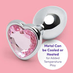 Jewelled Pink Heart Shaped Butt Plug - 2.5 Inch Metal Anal Plug - Petite Smooth Tapered Tip - Waterproof