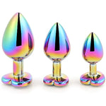 3Pcs Colorful Jewel Heart Base Rainbow Gradient Anal Plug Set Crystal Metal Butt Plug Kit For Couple Sex Toy