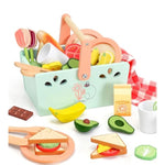 Wooden Toy Picnic Playset, 31 Pcs Wooden Play Food Sets Sandwich Stacking Toys For Kids Pretend Play Cutting Food Toys Toddlers Play Kitchen Accessories Gift For Girls Boys Age 3+