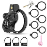 Sissy Cock Cage With Boob Style, Beehive Breathable Design, Inline Chastity Cage With 6 Different Size Flat Rings, Chastity Lock Sex Toy Sm Bondage Extreme For Men (Black,M)