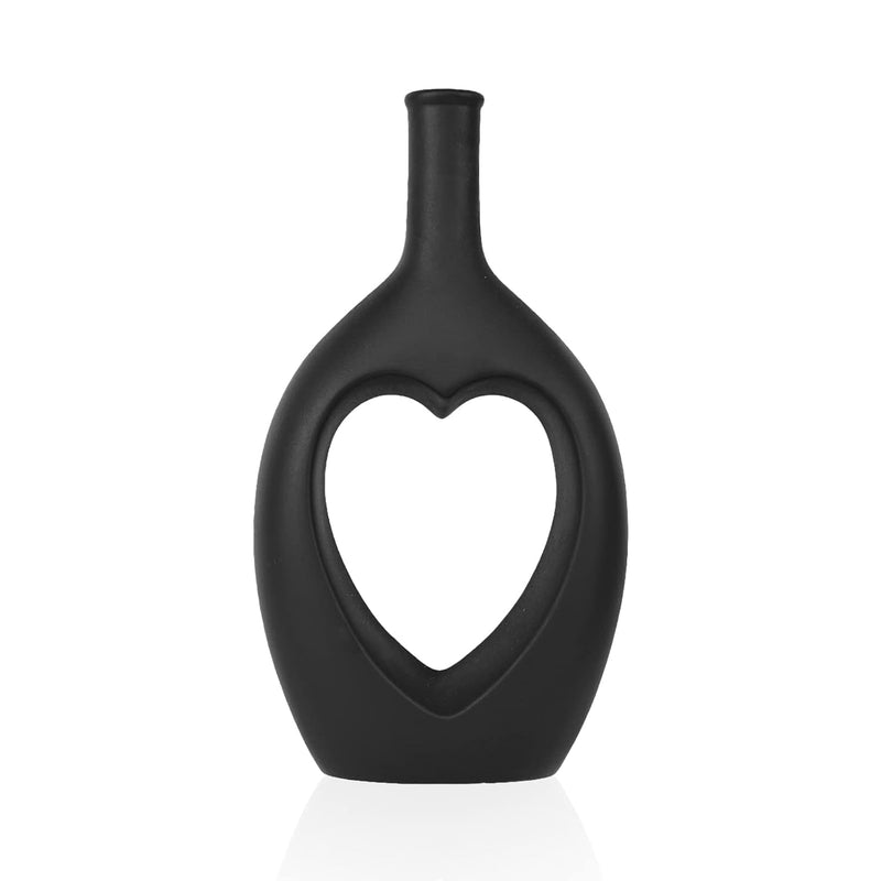 Black Ceramic Heart Shaped Hollow Vase Set Of 2,Valentine Table Flower Vase Fo