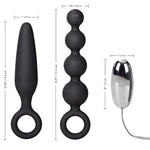 Booty Call Vibro Kit - Wired Vibrating Bullet Anal Pleasure Beads - Vibe Egg Anal Probe Adult Sex Toy - Black