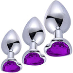 Anal Butt Plug Trainer Kit 3 Pcs Metal Butt Plugs Heart Shaped Jewelry Anal Sex Trainer Sex Toys Unisex Valentine'S/Birthday Gift For Beginners Advanced Users (Deep Purple)
