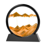 7 Inch 3D Moving Sand Art Picture, Round Glass Flowing Sand Desk Decor, Yellow