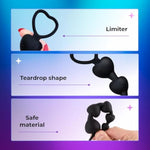 Anal Black Plug Cute Silicone Flexible Anal Chain Butt Plug With 6 Gradual Balls And Pull Loop (Black)