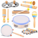 Montessori Musical Instruments For Toddlers, Wooden Baby Music Set With Drum, Flute, Clarinet, Chime Bar, Bells Cymbals, Natural Sensory Learning Toys For Boys Girls 1-3 Years Old