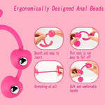 Silicone Anal Beads Anal Plug Built-In 2 Steel Balls Cherry Butt Plug With Long Handle Anal Sex Toy For Men Women Anal Sex (Rose Red)