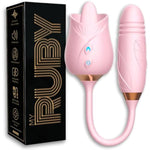 Rose Vibrator For Women And Couples - Vibrating Tongue Licking And Thrusting Dildo With Body-Safe Silicone, Fully Waterproof, Usb Rechargeable Personal Massager - Adult Sex Toys, Clitoral