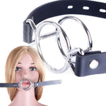Deep Throat Mouth Open Gagmouth Gag Open Ring For Sex Fetish Bdsm Oral Sex Leather Strap Stainless Steel Dual Rings