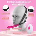 Set Of 2: Strap-On Face Chin Harness Vibrator Dildo With 10 Vibrating Modes And Adjustable Plus Size Strap-On Harness With Leather And Plush Lining With Three Metal Rings
