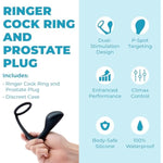 Ringer Sleek Tapered Cock Ring And Butt Plug - Silicone Anal Plug For A-Spot, G-Spot, And P-Spot Stimulation, Anal Toys For Adults (Ringer, Black)