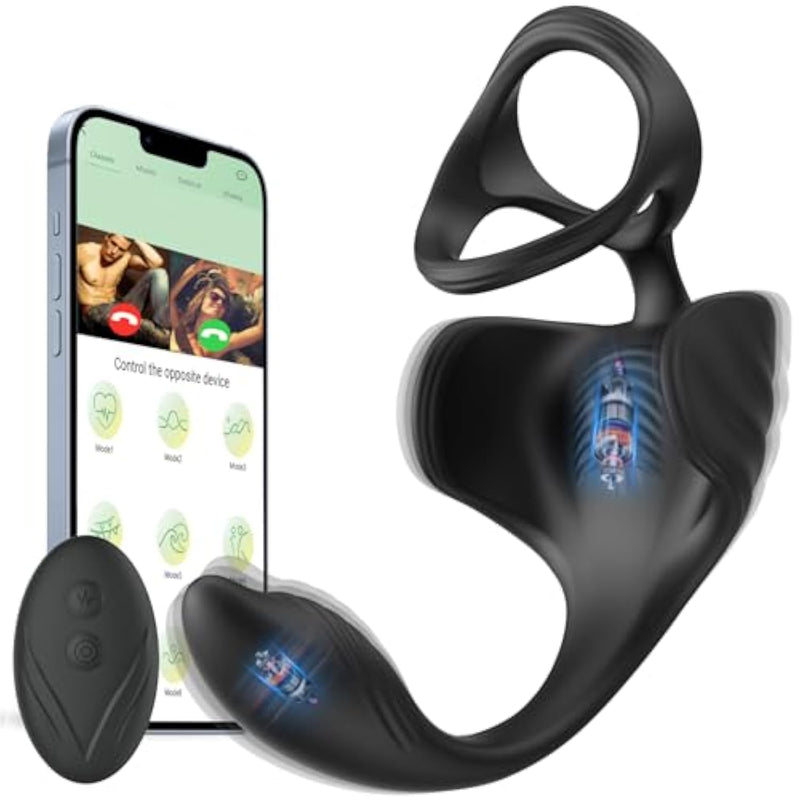 Prostate Massager Vibrating Cock Ring Testicle Toys - 3 In 1 Mini Bullet Anal Vibrators Testicular Vibrator, App Remote Control 9 Mode Penis Ring Vibration, Anal Sex Toys For Men(Black)