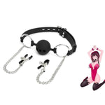 Bdsm Silicone Breathable Ball Gag With Nipple Clamps For Adult Bondage And Restraint Sex Play Props For Couples Of Both Genders And Beginners