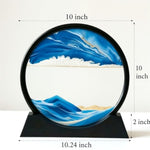 12 Inch Moving Sand Art Picture, Round Glass Flowing Sand Frame, Blue