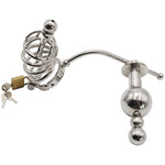 Male Stainless Steel Chastity Lock With Anal Plug Male Heavy Chastity Device Restraint Fun Toy Adult Wearing Anal Plug(38.1Mm)