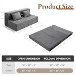 Folding Sofa Bed - Convertible Sleeper Chair With Pillow, Fold Out Couch, Memory Foam Floor Mattress, Futon Couch, Lazy Sofa For Living Room/Dorm/Guest Room/Home Office, Grey, Queen Size