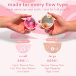 Reusable Menstrual Disc & Personal Lube Bundle - 2 Silicone Period Discs (Small & Large, Beige/Pink), Wear Up To 12 Hours, Silicone-Friendly Water-Based Lube For Women & Couples