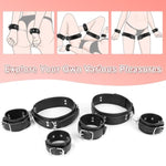Bdsm Bondage Wrist Thigh Cuffs And Ankle Sex Restraints Set, Sex Toys For Women With Adjustable Leg Straps Handcuffs, Leather 3 In 1 Kit For Couple Beginner Sm Game Play (Dark)