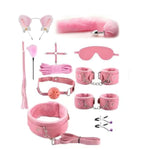 12Pcs Bdsm Kit Toys Sex Bondage Restraints Butt Plug Tail Cat Ears Nipple Clamps Blindfold Handcuffs Collar Paddle Anal Butt Plug Sex Toys For Couple (Pink)
