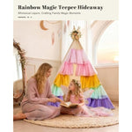 Teepee Tent For Kids, Toddler Teepee With Star Lights & Rainbow Tulle, Girls Princess Play Tent, Foldable Kids Teepee Tent For Inside Playhouse Kid Toy Gift