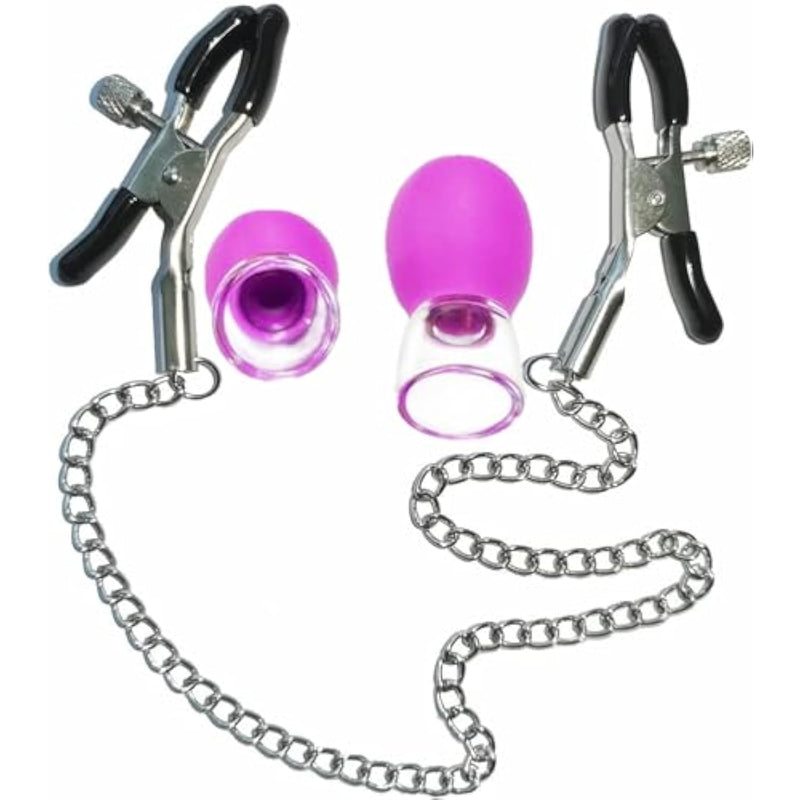 Adjustable Metal Nipple Clamps Necklace Entertainment Chain Clip For Women/Man Non-Piercing Nipplerings Clip On Nipple Rings Decorative Clip For Clothing Accessories Suction Cup (Purple)