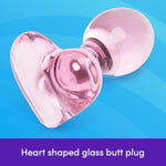 Heart Butt Plug - 3 Inch Glass Anal Plug - Firm 4 Inch Girth & Hypoallergenic - Waterproof - Pink