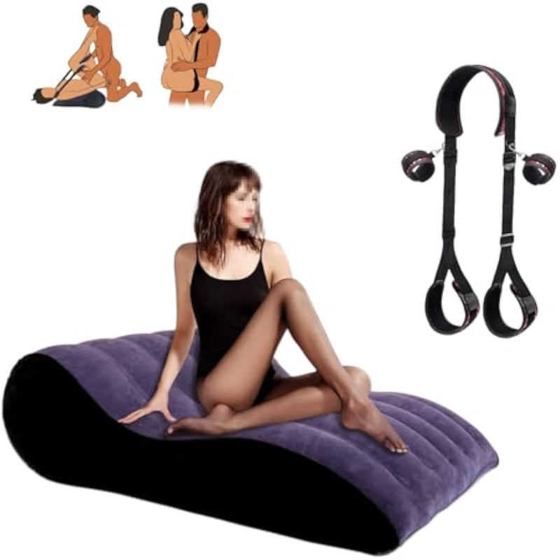 Sex Cushion Bondage Kit, Inflatable Sex Position Pillow With Adjustable Sex Strap,Sex Bdsm Kit Sex Furniture For Adult Deep Position Support, Velvety Cushion With Sling Restraint